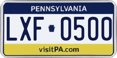 PA license plate LXF0500
