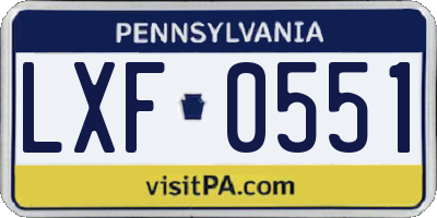 PA license plate LXF0551