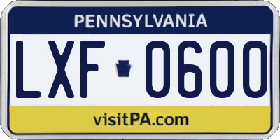 PA license plate LXF0600