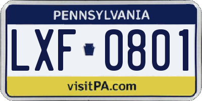 PA license plate LXF0801