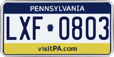 PA license plate LXF0803