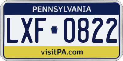 PA license plate LXF0822