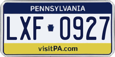 PA license plate LXF0927