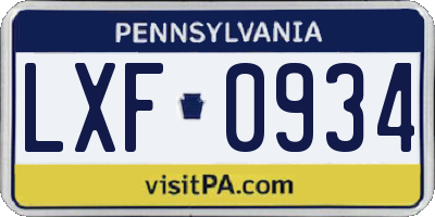 PA license plate LXF0934