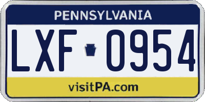 PA license plate LXF0954