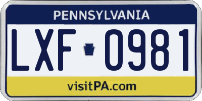 PA license plate LXF0981