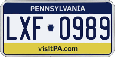 PA license plate LXF0989