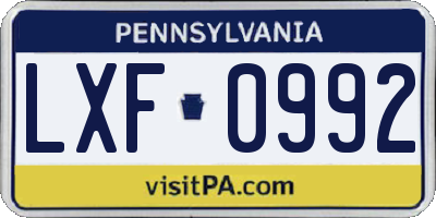 PA license plate LXF0992