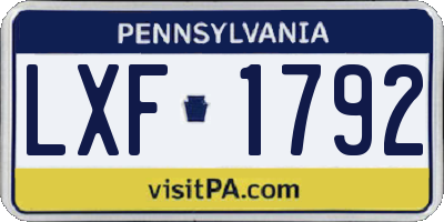 PA license plate LXF1792
