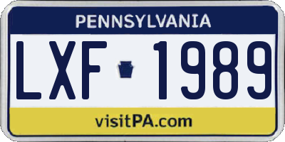 PA license plate LXF1989