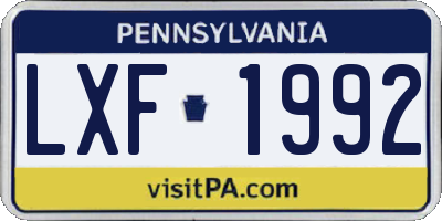 PA license plate LXF1992