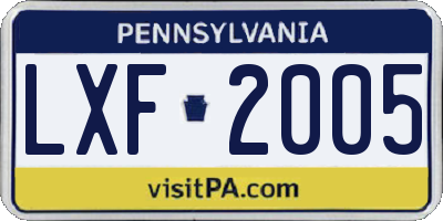 PA license plate LXF2005