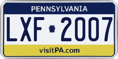 PA license plate LXF2007