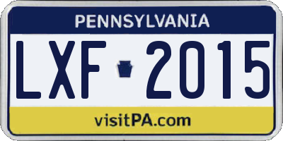 PA license plate LXF2015