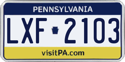 PA license plate LXF2103