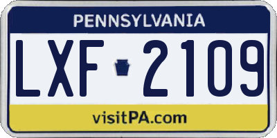 PA license plate LXF2109