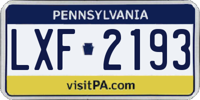 PA license plate LXF2193