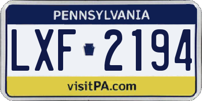 PA license plate LXF2194