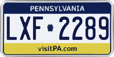 PA license plate LXF2289