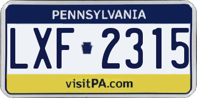 PA license plate LXF2315