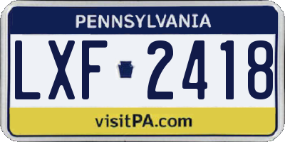 PA license plate LXF2418