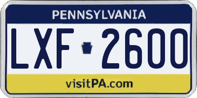 PA license plate LXF2600