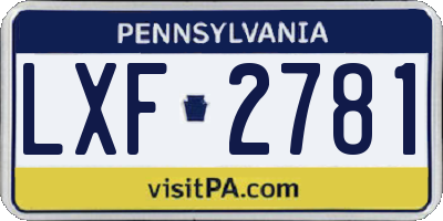PA license plate LXF2781