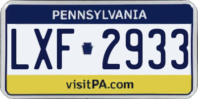 PA license plate LXF2933