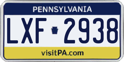 PA license plate LXF2938