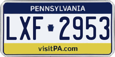 PA license plate LXF2953