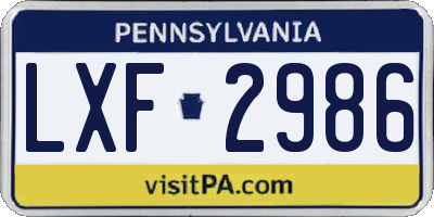 PA license plate LXF2986