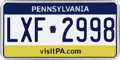 PA license plate LXF2998