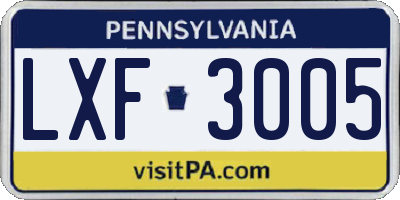 PA license plate LXF3005
