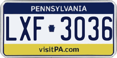 PA license plate LXF3036
