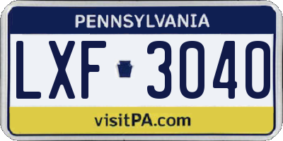 PA license plate LXF3040