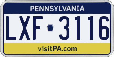 PA license plate LXF3116
