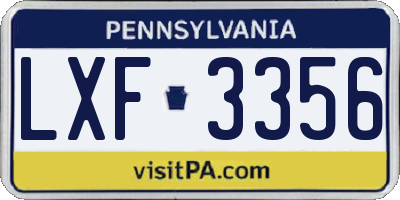 PA license plate LXF3356