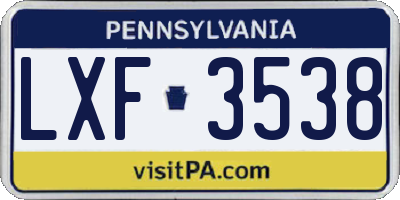 PA license plate LXF3538