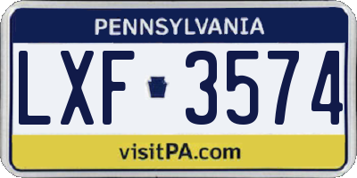 PA license plate LXF3574