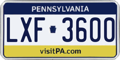 PA license plate LXF3600