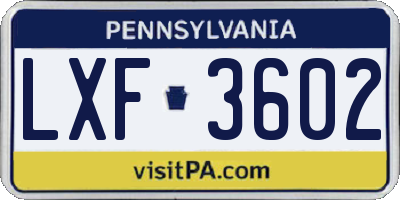 PA license plate LXF3602