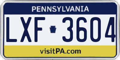 PA license plate LXF3604