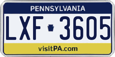 PA license plate LXF3605