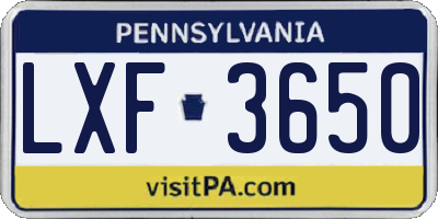 PA license plate LXF3650