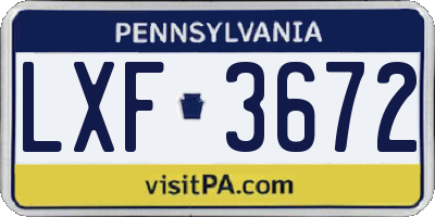 PA license plate LXF3672