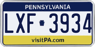 PA license plate LXF3934