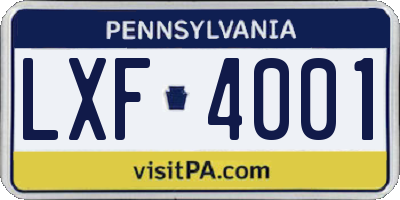 PA license plate LXF4001