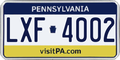 PA license plate LXF4002