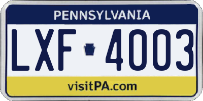 PA license plate LXF4003