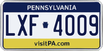PA license plate LXF4009